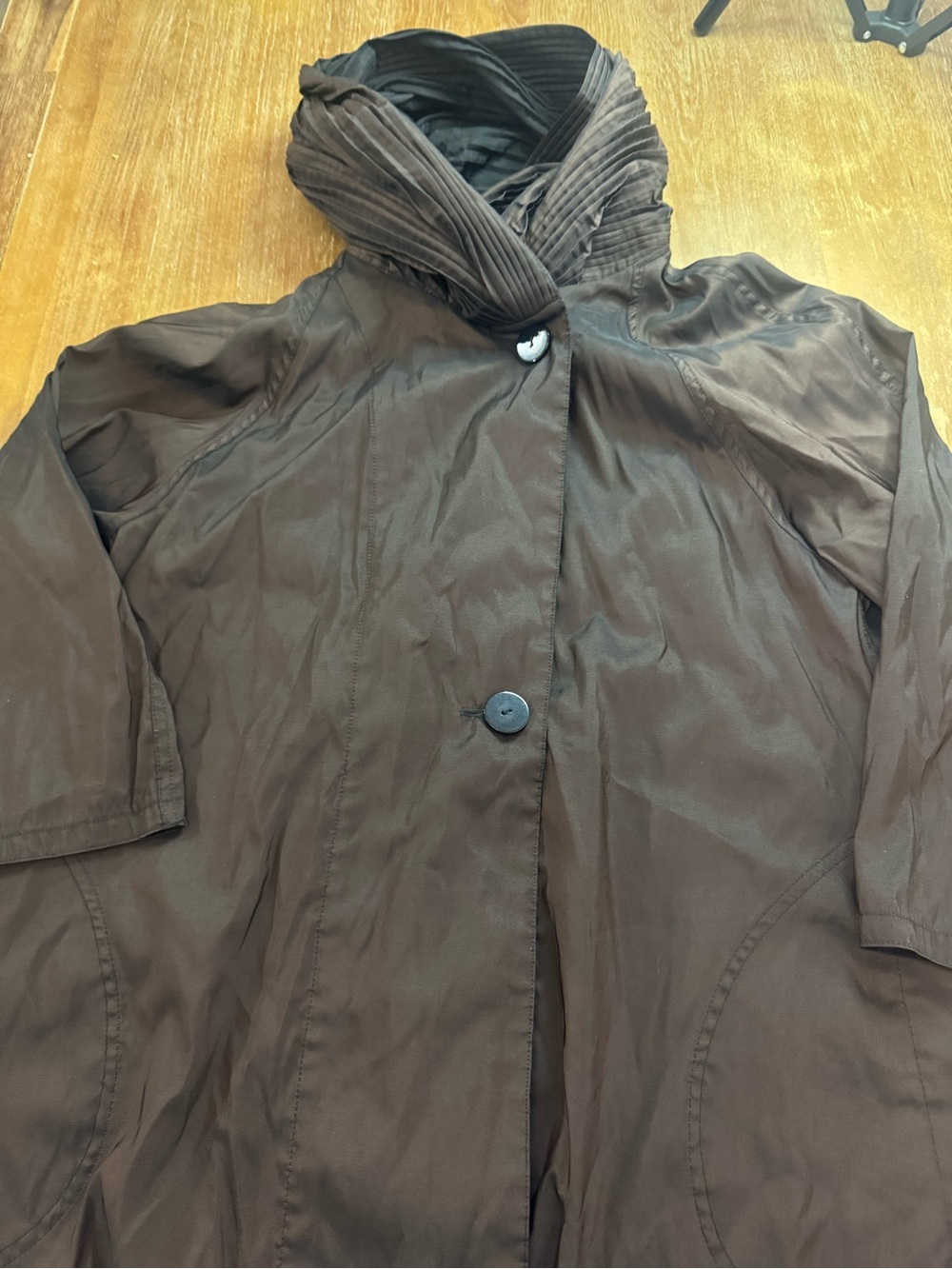 Mycra Pac Brown Reversible Hooded Trench Coat with Pleated Collar